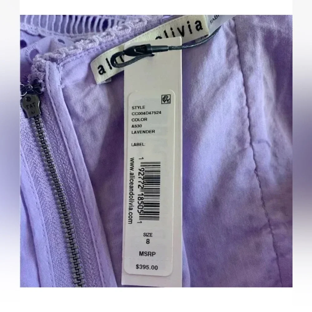NWOT Alice + Olivia Remada Lavender Lace Eyelet Ruffle Mini Dress - Size 4